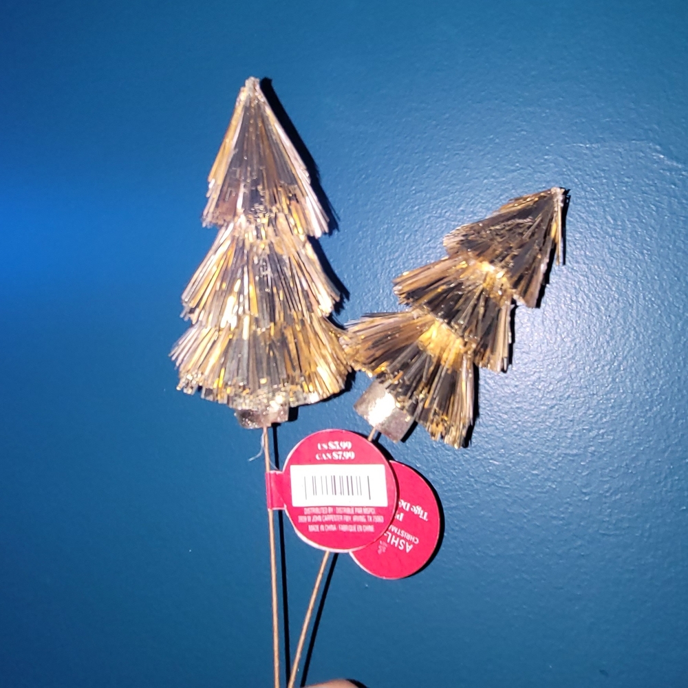 9 Gold Tinsel Tree Topper / Tree Pick (9 Qty)
